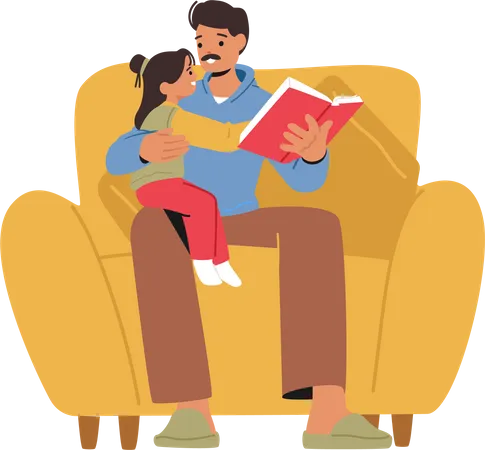 Père lit un livre à sa petite fille  Illustration