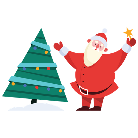 Le père Noël avec l'arbre de Noël  Illustration
