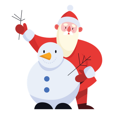 Père Noël avec bonhomme de neige  Illustration