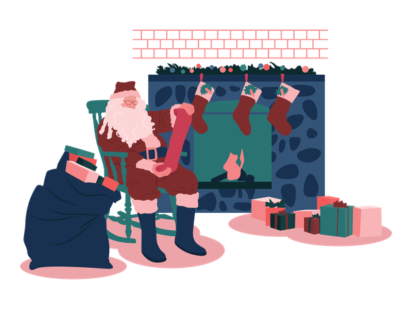 Père Noël avec des cadeaux  Illustration