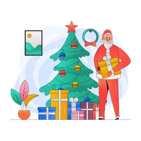 Père Noël avec des cadeaux de Noël  Illustration