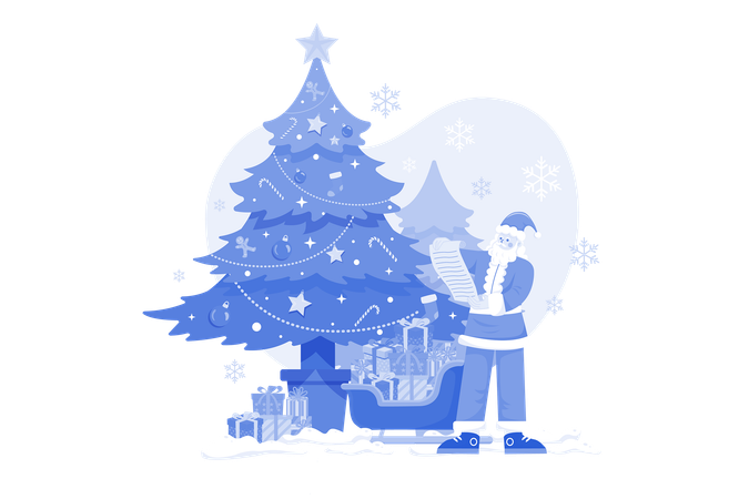 Père Noël avec liste de cadeaux de Noël  Illustration