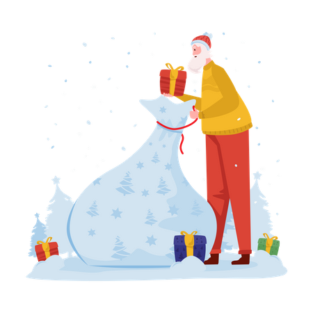 Père Noël avec sac cadeau de Noël  Illustration