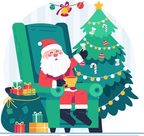 Père Noël avec un sac rempli de cadeaux  Illustration
