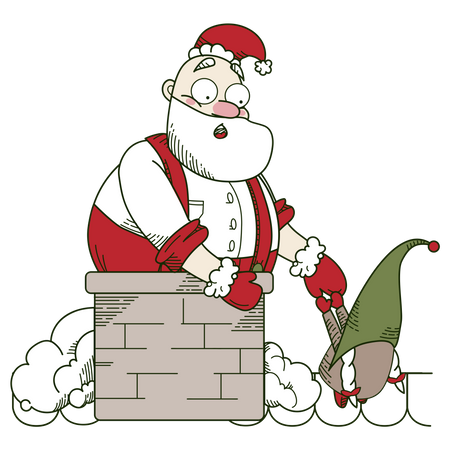 Le père Noël coincé dans un tuyau  Illustration