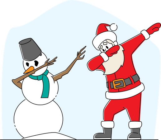 Le père Noël et le bonhomme de neige tamponnent le mouvement  Illustration