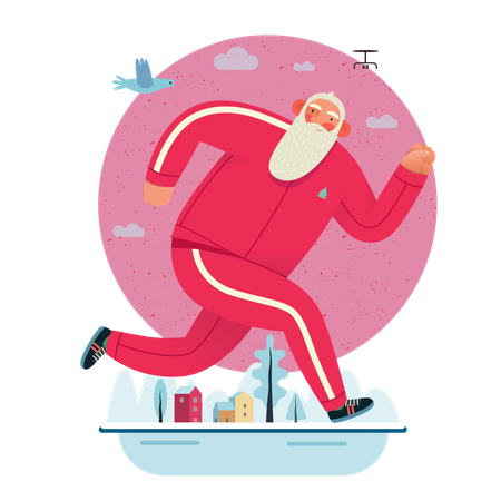 Père Noël faisant du jogging dans le parc  Illustration
