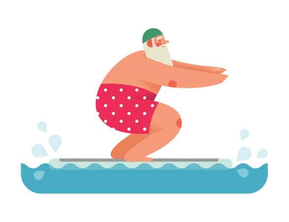 Père Noël sportif appréciant la natation  Illustration