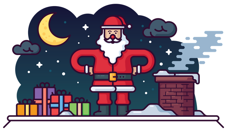 Père Noël sur le toit de la maison  Illustration