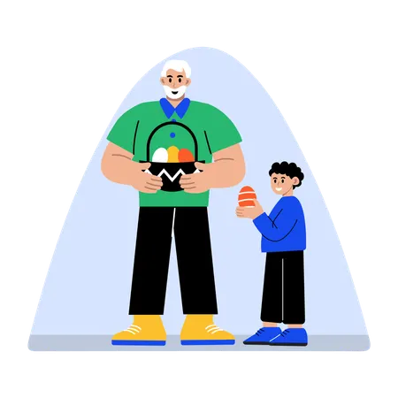 Un père offre une surprise de Pâques à son fils  Illustration