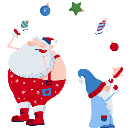 Le père Noël et le gnome jonglent  Illustration