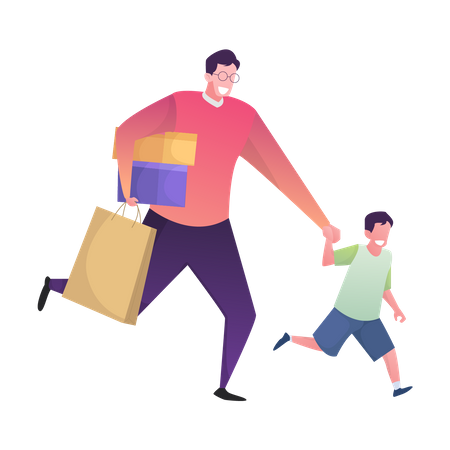 Père faisant du shopping avec son fils  Illustration