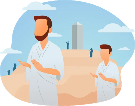 Peregrinos do Hajj rezam no Monte Arafat  Ilustração