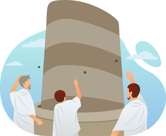 Peregrinos musulmanes lanzan piedras contra los muros de Jamarat  Ilustración