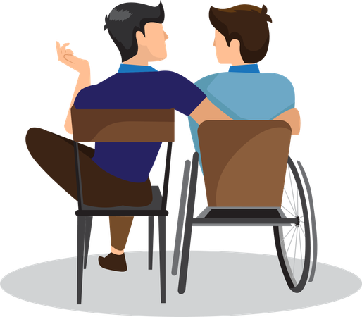 Perfect physical friend With a disabled friend in a wheelchair  Illustration