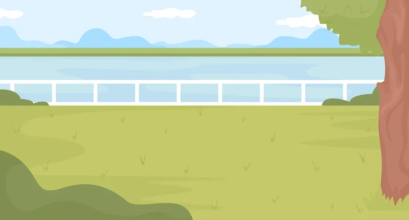 Perfect Spot For Picnic At Park Flat Color Vector Illustration Cozy Place Near Lake Recreation Space With Waterside Scenery Fully Editable 2 D Simple Cartoon Landscape With River On Background Illustration