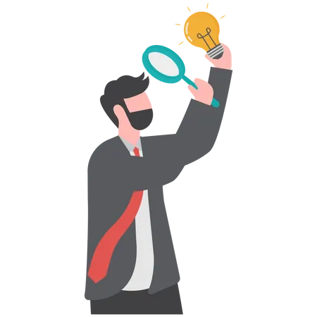 Perfectionist Too Much Attention To Details High Standard Goal Focus On Perfect Result Concept Perfectionist Businessman With Magnifying Glass Looking At Every Details Of Lightbulb Idea イラスト