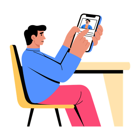 Niño creando un perfil de trabajo en línea  Ilustración