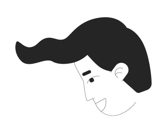 Perfil minimalista de hombre sonriente con peinado ondulado.  Ilustración