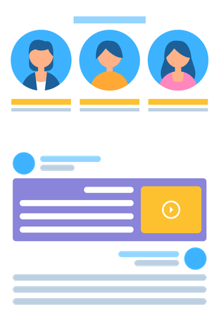 Perfis de mulheres e homens com texto Site com informações  Ilustração