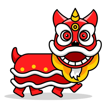 Desempenho tradicional de dança do leão chinês  Ilustração