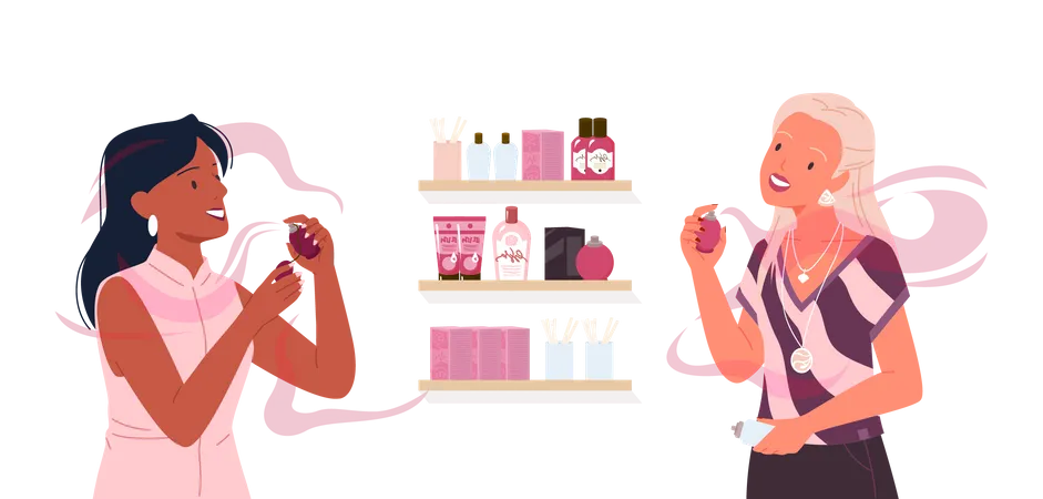 Mulher testando perfume  Ilustração