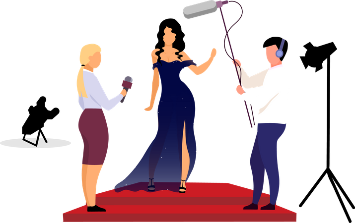Periodistas, reporteros entrevistando a celebridades.  Ilustración
