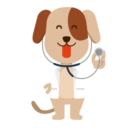 Perro actúa como médico veterinario.  Ilustración