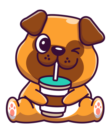 Perro bebiendo bebida fría  Ilustración
