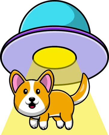 Perro Corgi aspirado en una nave espacial OVNI  Illustration