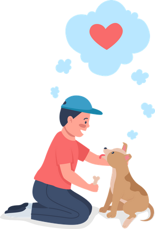 Perro de entrenamiento feliz niño caucásico  Ilustración