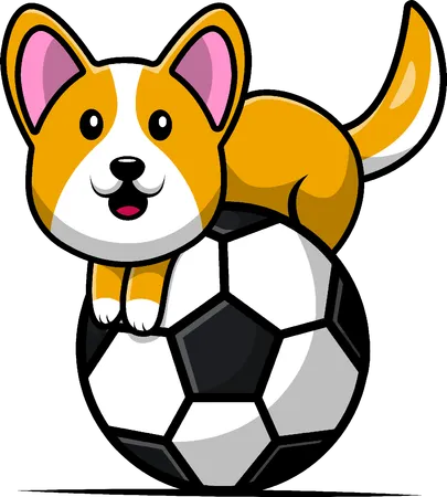 Perro en balón de fútbol  Ilustración
