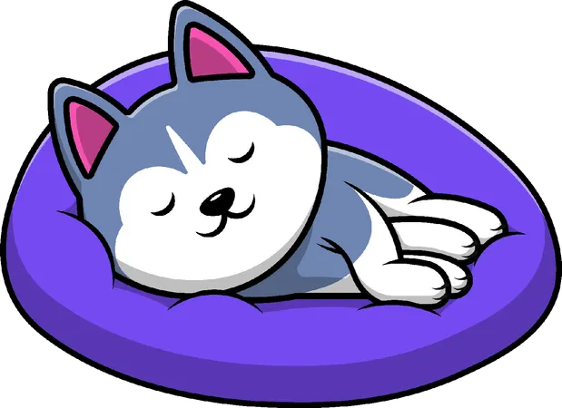 Perro husky durmiendo sobre una almohada  Ilustración