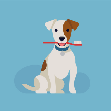 Perro Jack Russell sosteniendo el cepillo de dientes en la boca  Ilustración