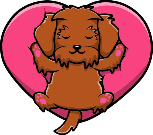 Perro maltipoo durmiendo en un corazón de amor  Ilustración