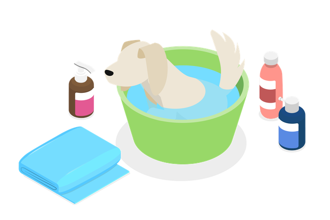 Perro mascota bañándose  Ilustración