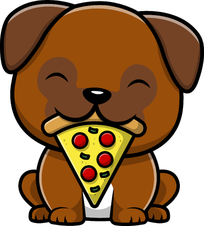 Perro pug comiendo pizza  Ilustración