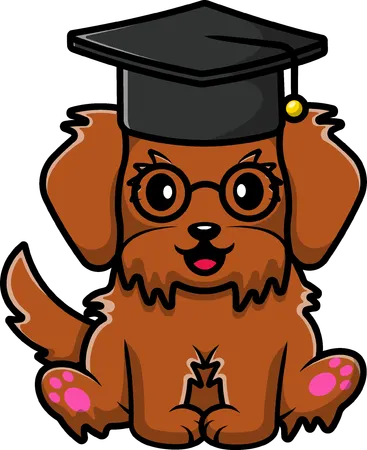 Perro sentado con sombrero de graduación  Ilustración
