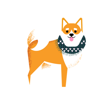 Perro shiba en una bufanda  Ilustración