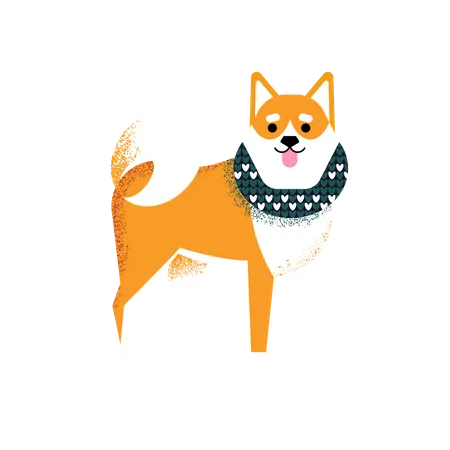 Perro shiba en una bufanda  Ilustración