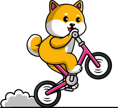 Perro Shiba Inu montando en bicicleta  Ilustración