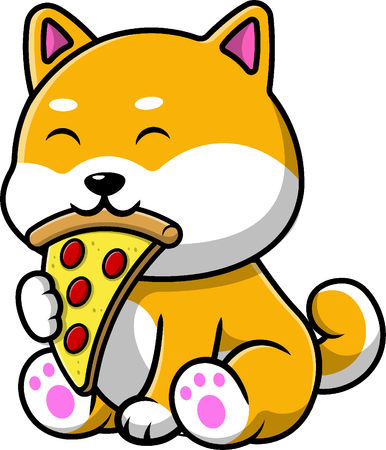 Perro Shiba Inu Come Pizza  Ilustración