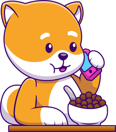 Perro Shiba Inu comiendo cereales  Ilustración