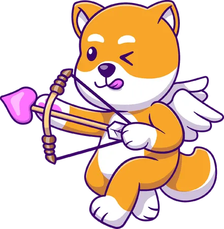 Perro Shiba Inu Cupido Volando Sosteniendo Arquero  Ilustración