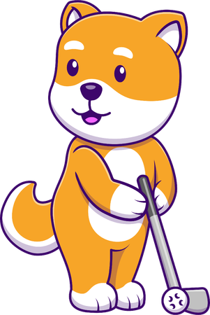 Perro shiba inu jugando al golf  Ilustración