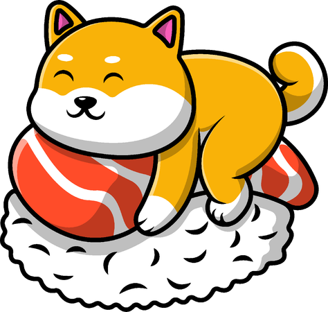 Perro Shiba Inu Sobre Salmón Sushi  Ilustración