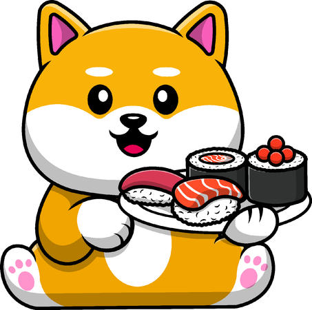 Perro Shiba Inu sosteniendo sushi  Ilustración