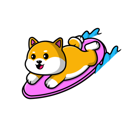 Perro Shiba Inu Surfeando  Ilustración