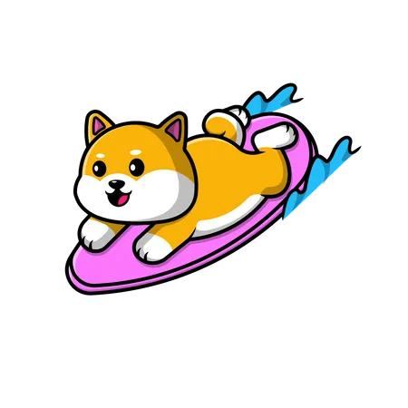 Perro Shiba Inu Surfeando  Ilustración