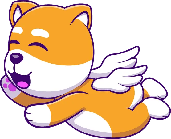 Perro Shiba Inu volando con ala  Illustration